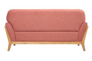 Canapé scandinave 2 places en tissu effet velours texturé terracotta et bois clair YOKO