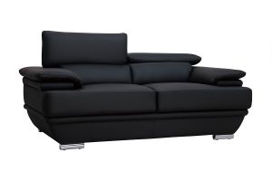 Canapé cuir noir et acier chromé avec têtières ajustables 2 places EWING