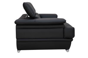 Canapé cuir noir et acier chromé avec têtières ajustables 2 places EWING