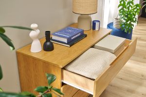 Commode scandinave bois clair chêne 3 tiroirs L90 cm FELIX