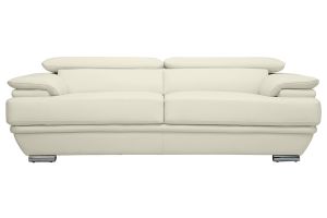 Canapé design avec têtières ajustables 3 places cuir blanc et acier chromé EWING
