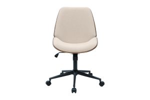 Chaise de bureau à roulettes en bois et tissu effet velours texturé beige DOUGLAS