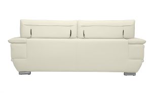 Canapé design avec têtières ajustables 3 places cuir blanc et acier chromé EWING