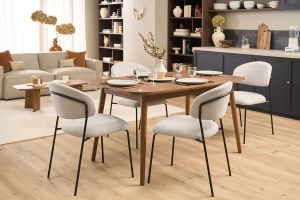 Chaises en tissu effet velours texturé beige et métal noir (lot de 2) BENTA