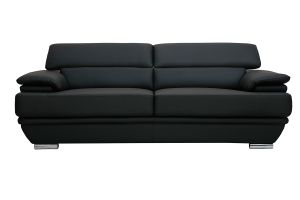 Canapé design avec têtières ajustables 3 places cuir noir et acier chromé EWING