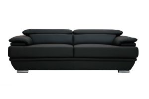 Canapé design avec têtières ajustables 3 places cuir noir et acier chromé EWING
