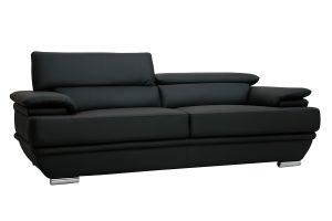Canapé design avec têtières ajustables 3 places cuir noir et acier chromé EWING
