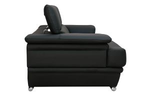 Canapé design avec têtières ajustables 3 places cuir noir et acier chromé EWING