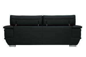 Canapé design avec têtières ajustables 3 places cuir noir et acier chromé EWING