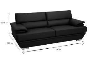 Canapé design avec têtières ajustables 3 places cuir noir et acier chromé EWING