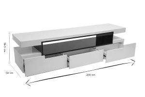 Meuble TV design blanc laqué brillant L200 cm LIVO
