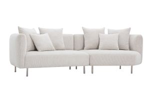 Divano design 3-4 posti in tessuto effetto velluto cincillà beige e metallo cromato IGLESIAS
