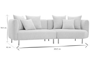 Divano design 3-4 posti in tessuto effetto velluto cincillà beige e metallo cromato IGLESIAS