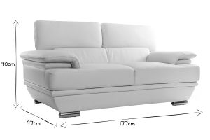 Canapé design avec têtières ajustables 2 places cuir blanc et acier chromé EWING