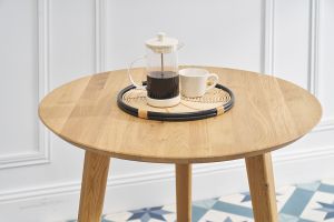 Tavolo da pranzo rotondo in legno chiaro di rovere massello D75 cm OKSANA