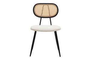 Chaises design en tissu effet laine bouclée blanc, métal noir et cannage rotin (lot de 2) SWANN