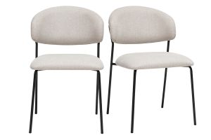 Sedie in tessuto effetto velluto beige testurizzato e metallo nero (set di 2) BENTA