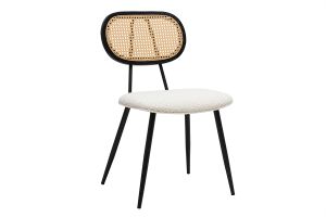 Chaises design en tissu effet laine bouclée blanc, métal noir et cannage rotin (lot de 2) SWANN