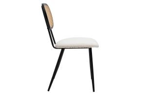 Chaises design en tissu effet laine bouclée blanc, métal noir et cannage rotin (lot de 2) SWANN