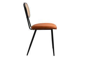 Chaises design en velours terre brûlée, métal noir et cannage rotin (lot de 2) SWANN