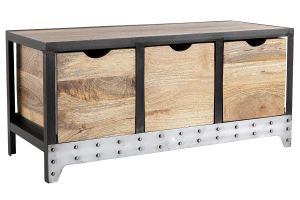 Meuble de rangement industriel en bois manguier massif et métal noir 3 tiroirs L100 cm ATELIER