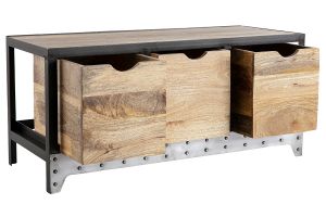 Meuble de rangement industriel en bois manguier massif et métal noir 3 tiroirs L100 cm ATELIER