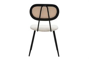 Chaises design en tissu effet laine bouclée blanc, métal noir et cannage rotin (lot de 2) SWANN