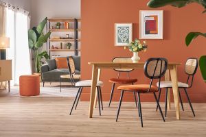 Chaises design en velours terre brûlée, métal noir et cannage rotin (lot de 2) SWANN