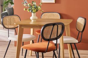 Chaises design en velours terre brûlée, métal noir et cannage rotin (lot de 2) SWANN