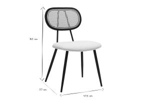 Chaises design en tissu effet laine bouclée blanc, métal noir et cannage rotin (lot de 2) SWANN