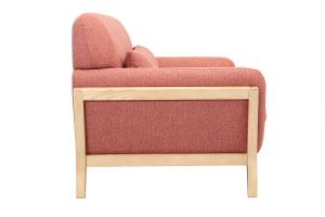 Canapé scandinave 3 places en tissu effet velours texturé terracotta et bois clair YOKO