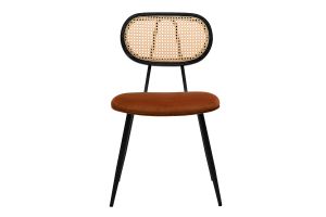 Sedie design in velluto terra bruciata, metallo nero e intreccio di rattan (set di 2) SWANN