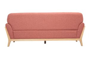 Canapé scandinave 3 places en tissu effet velours texturé terracotta et bois clair YOKO