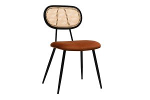 Sedie design in velluto terra bruciata, metallo nero e intreccio di rattan (set di 2) SWANN