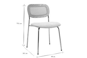 Chaises design en tissu effet velours texturé beige, métal chromé et cannage rotin (lot de 2) MIRANDA
