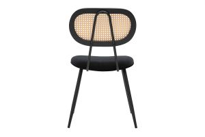 Sedie di design nere in velluto, metallo e rattan intrecciato (set di 2) SWANN