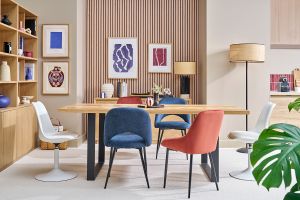 Table à manger rectangulaire finition bois chêne et métal noir L200 cm MAGDA