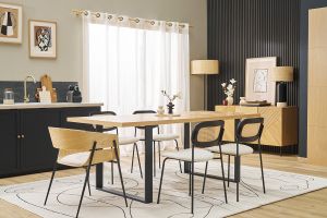 Table à manger rectangulaire finition bois chêne et métal noir L200 cm MAGDA