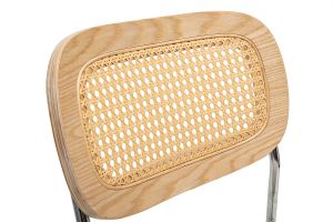 Sedie design in tessuto effetto velluto testurizzato beige, metallo cromato e intreccio in rattan (set di 2) MIRANDA