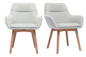 Chaises en tissu effet velours texturé gris clair et bois clair (lot de 2) ALESS