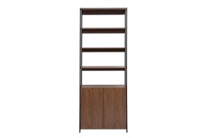 Bibliothèque avec rangements finition bois foncé noyer et métal noir L80 cm MAXENCE