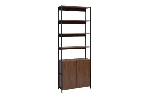 Bibliothèque avec rangements finition bois foncé noyer et métal noir L80 cm MAXENCE