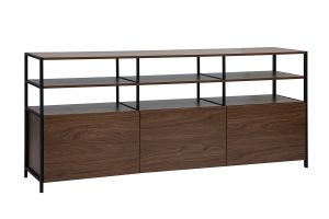Buffet bas finition bois foncé noyer et métal noir L180 cm MAXENCE