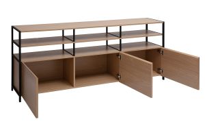 Buffet 3 portes finition bois clair chêne et métal noir L180 cm MAXENCE