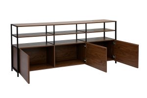 Buffet bas finition bois foncé noyer et métal noir L180 cm MAXENCE