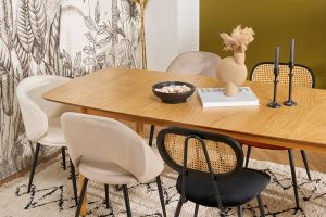 Sedie di design nere in velluto, metallo e rattan intrecciato (set di 2) SWANN
