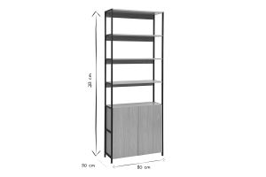 Bibliothèque avec rangements finition bois clair chêne et métal noir L80 cm MAXENCE