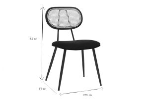 Sedie di design nere in velluto, metallo e rattan intrecciato (set di 2) SWANN
