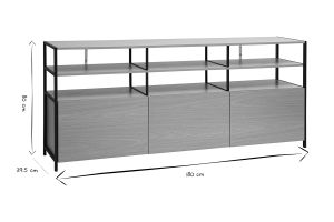 Buffet 3 portes finition bois clair chêne et métal noir L180 cm MAXENCE