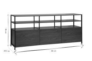 Buffet bas finition bois foncé noyer et métal noir L180 cm MAXENCE